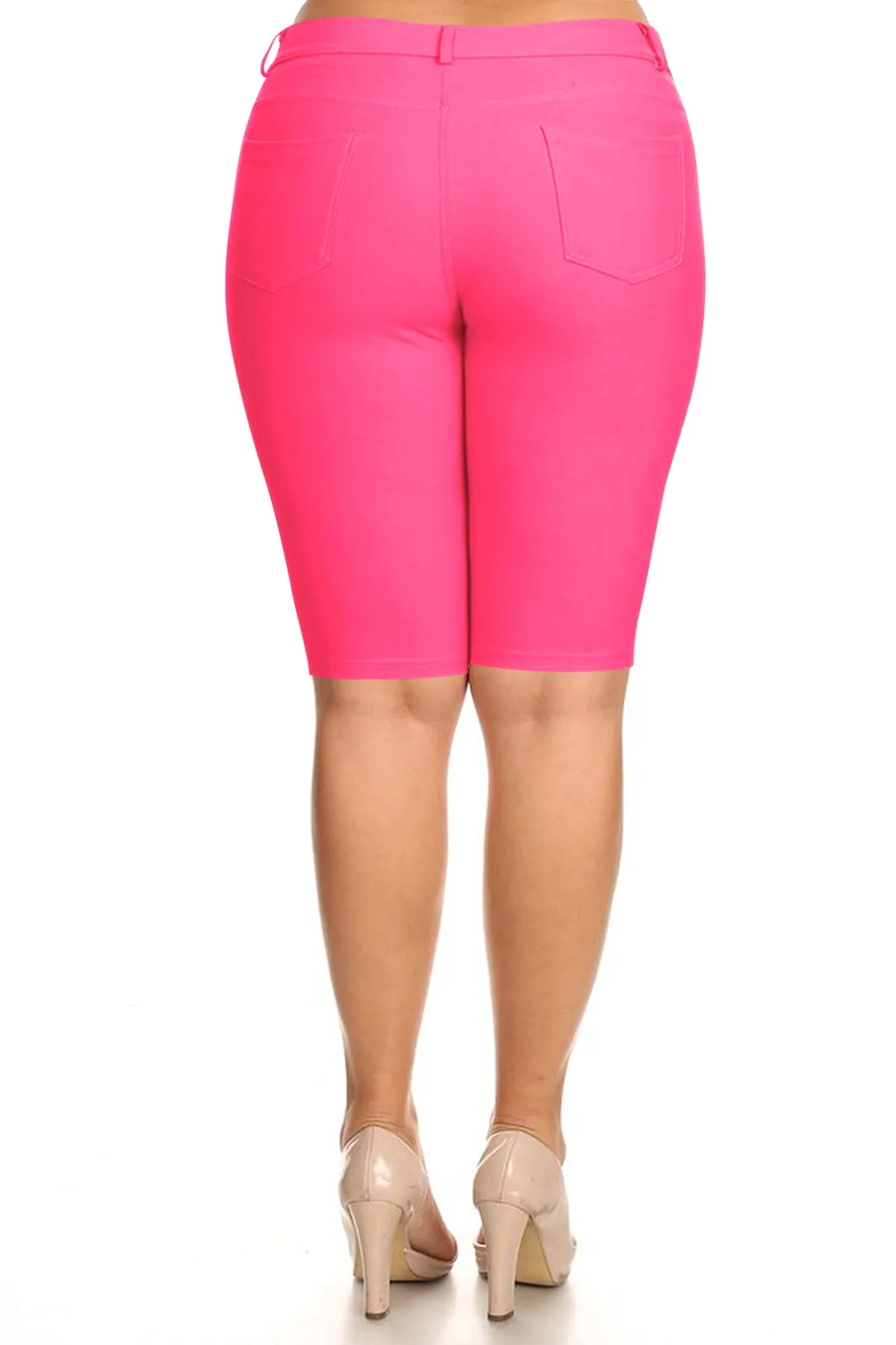Women's Plus Size Casual Stretch Comfy Pockets Solid Bermuda Shorts Pants