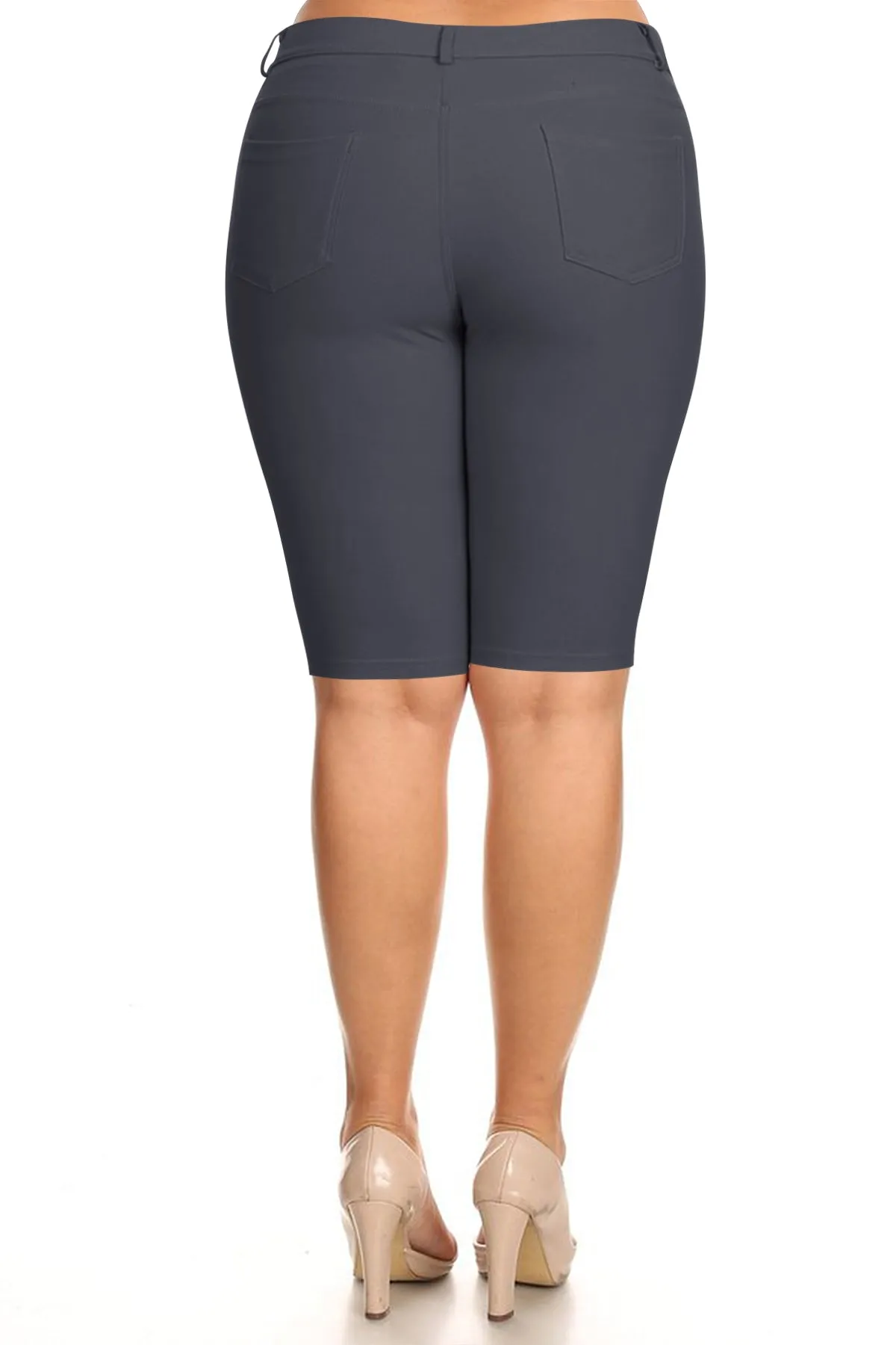 Women's Plus Size Casual Stretch Comfy Pockets Solid Bermuda Shorts Pants