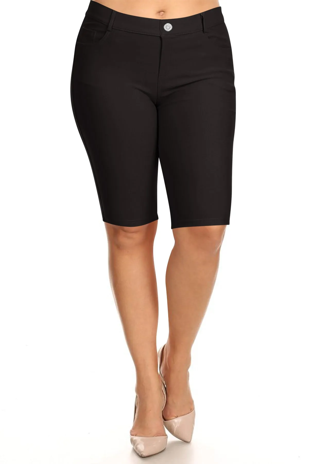 Women's Plus Size Casual Stretch Comfy Pockets Solid Bermuda Shorts Pants