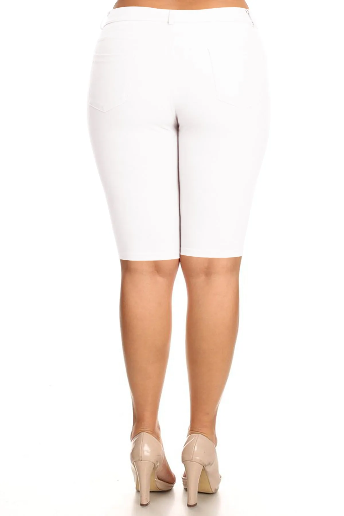 Women's Plus Size Casual Stretch Comfy Pockets Solid Bermuda Shorts Pants