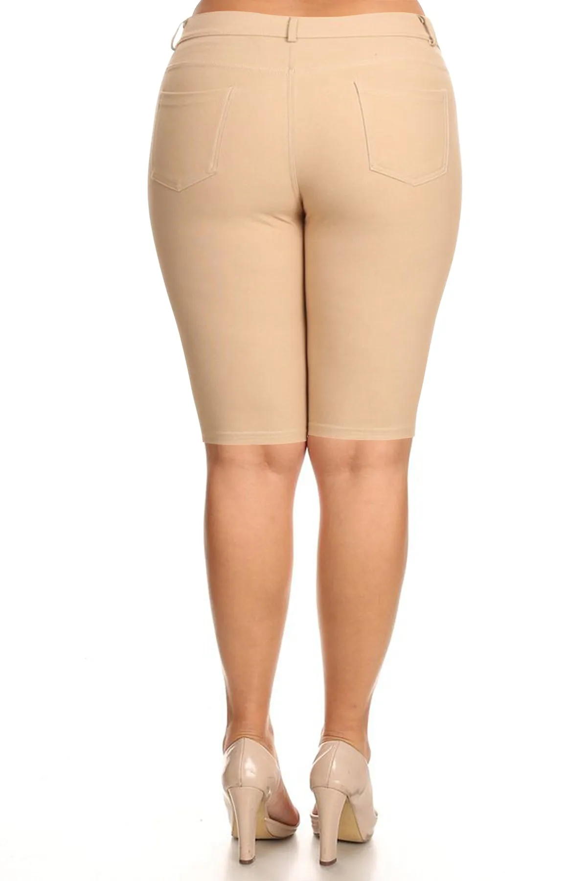 Women's Plus Size Casual Stretch Comfy Pockets Solid Bermuda Shorts Pants