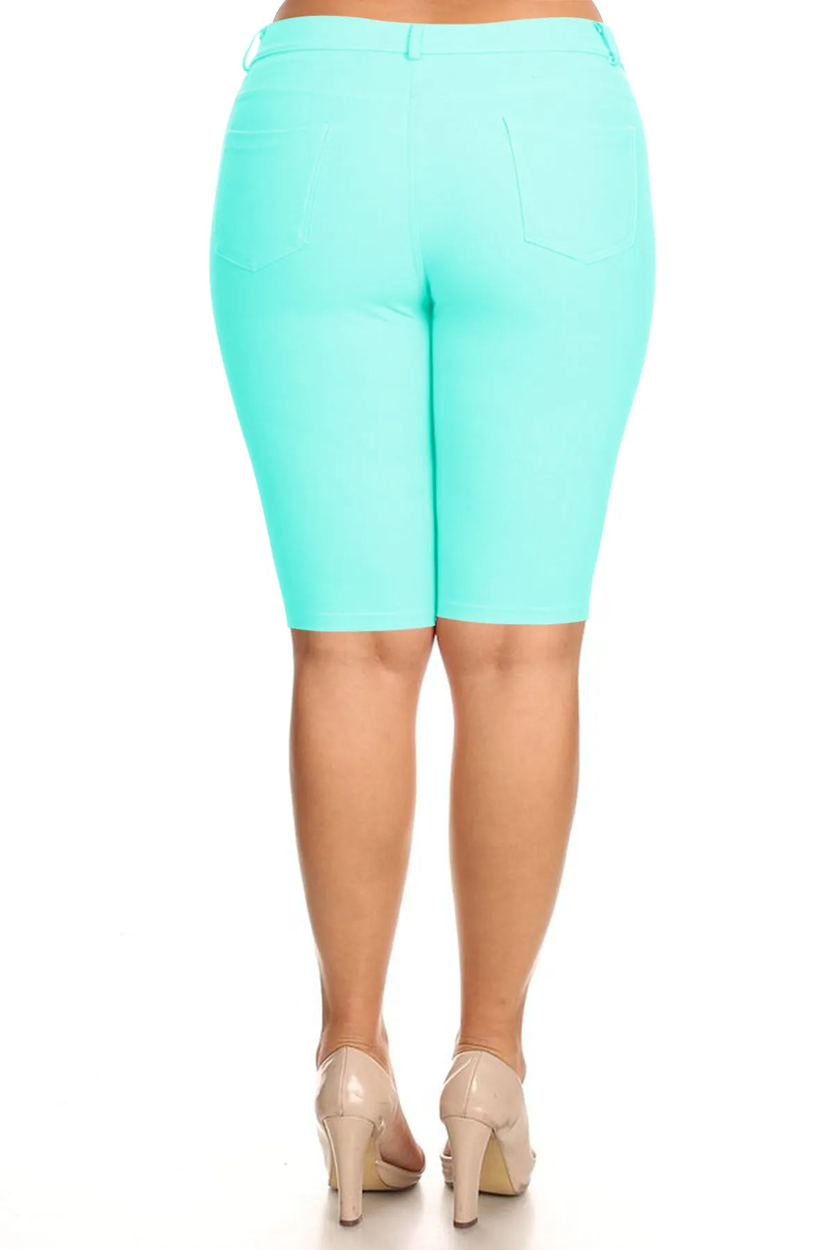 Women's Plus Size Casual Stretch Comfy Pockets Solid Bermuda Shorts Pants