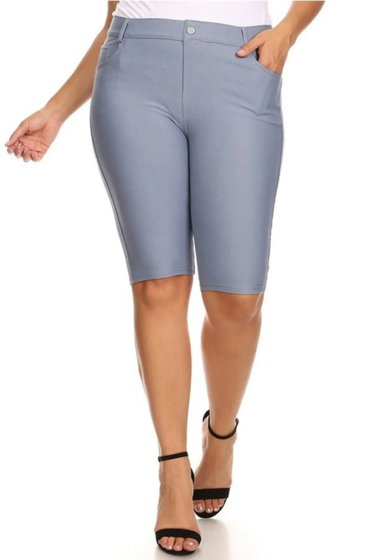 Women's Plus Size Casual Stretch Comfy Pockets Solid Bermuda Shorts Pants