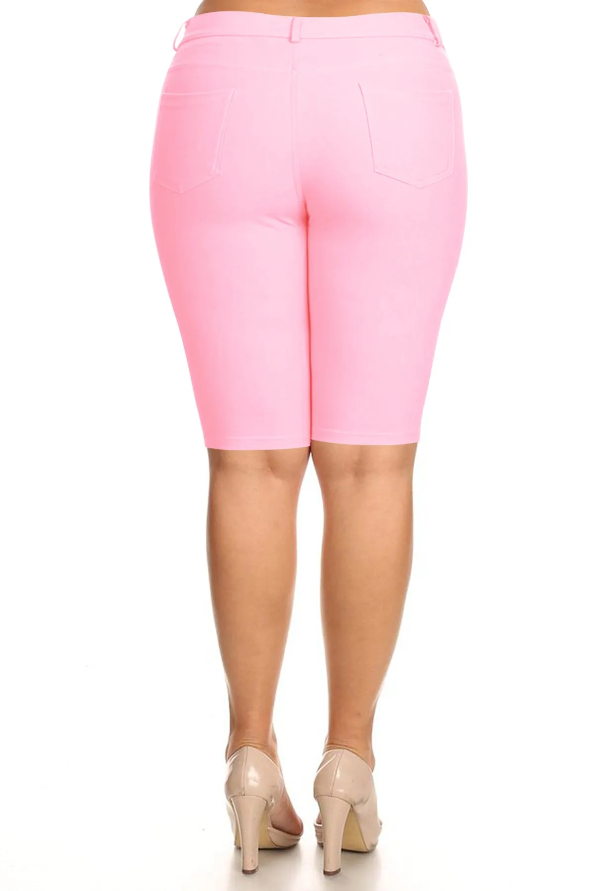 Women's Plus Size Casual Stretch Comfy Pockets Solid Bermuda Shorts Pants