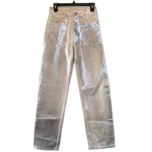 Zara Metallic Jeans NWOT Womens US 2 Silver The Boy Boy Fit Painted Blogger Fave