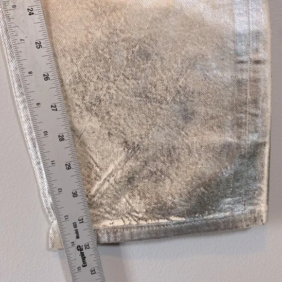Zara Metallic Jeans NWOT Womens US 2 Silver The Boy Boy Fit Painted Blogger Fave