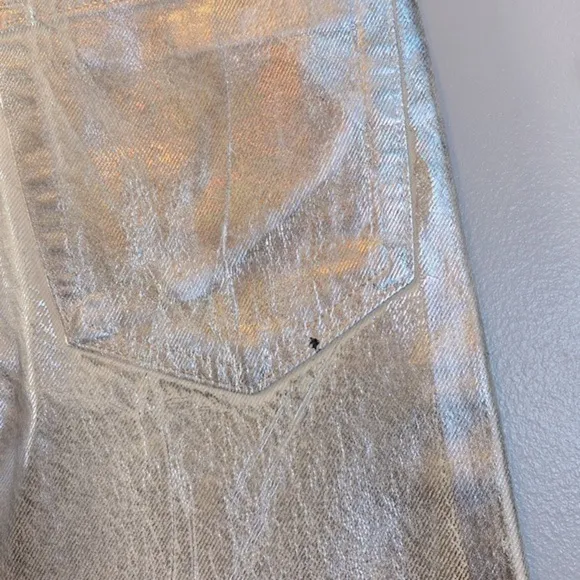 Zara Metallic Jeans NWOT Womens US 2 Silver The Boy Boy Fit Painted Blogger Fave