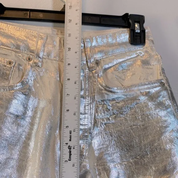 Zara Metallic Jeans NWOT Womens US 2 Silver The Boy Boy Fit Painted Blogger Fave