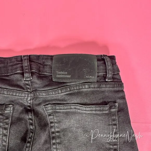 Zara Trafaluc Denimwear Raw Hem Skinny Jeans Washed Black