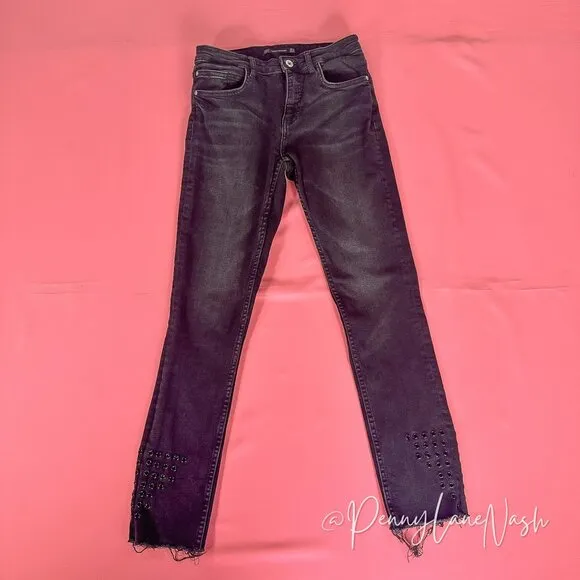 Zara Trafaluc Denimwear Raw Hem Skinny Jeans Washed Black