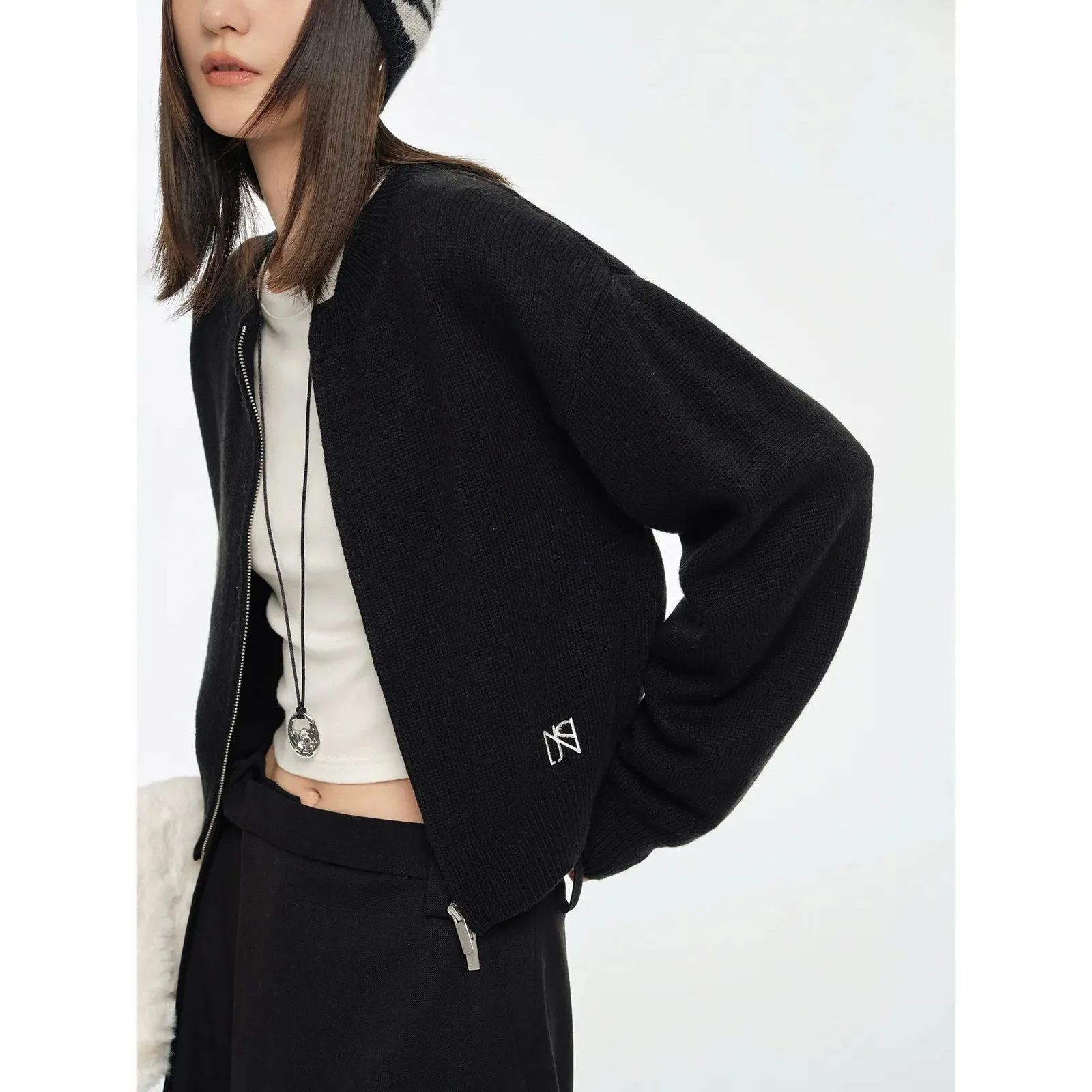 Zip-Up Knit Cardigan