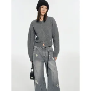 Zip-Up Knit Cardigan