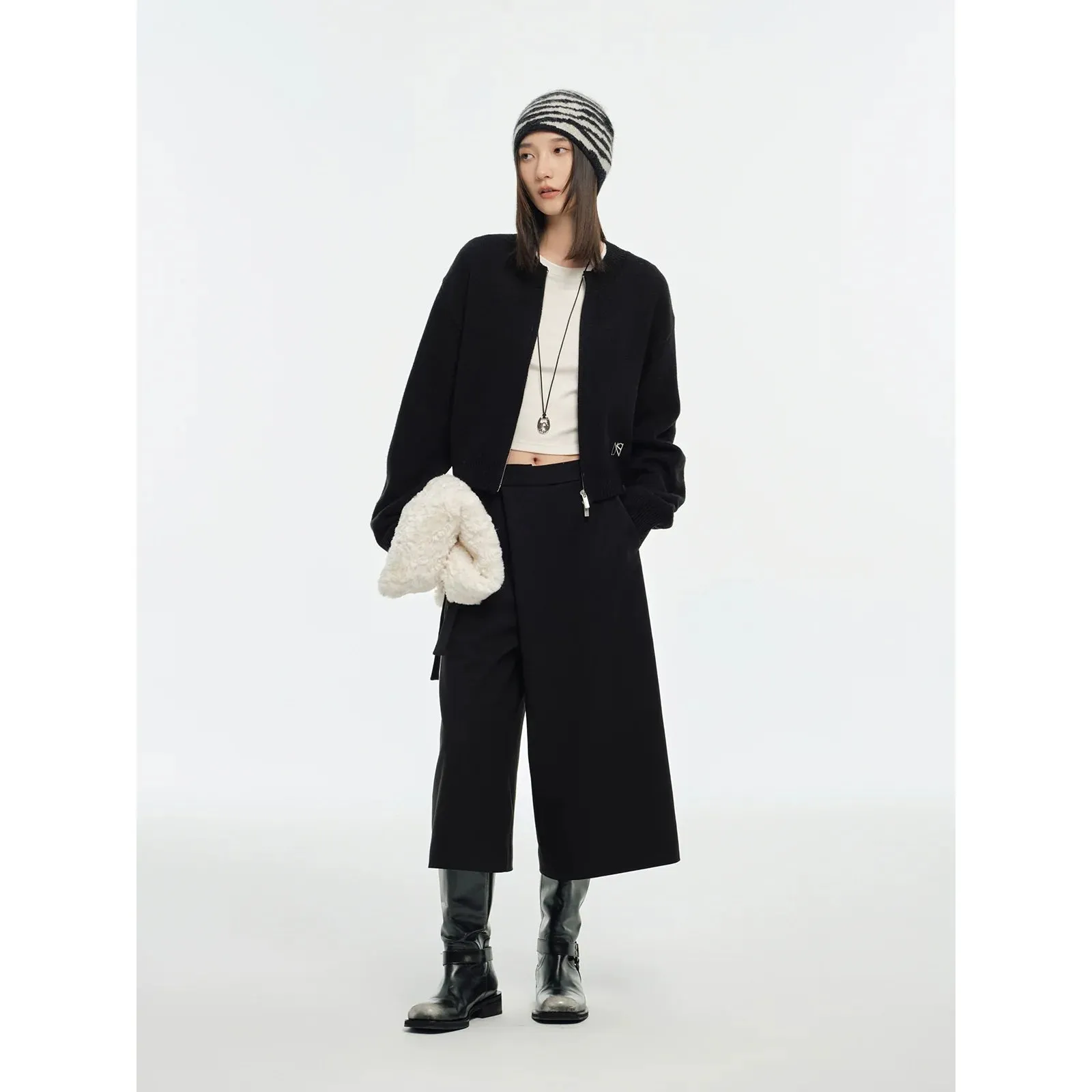 Zip-Up Knit Cardigan