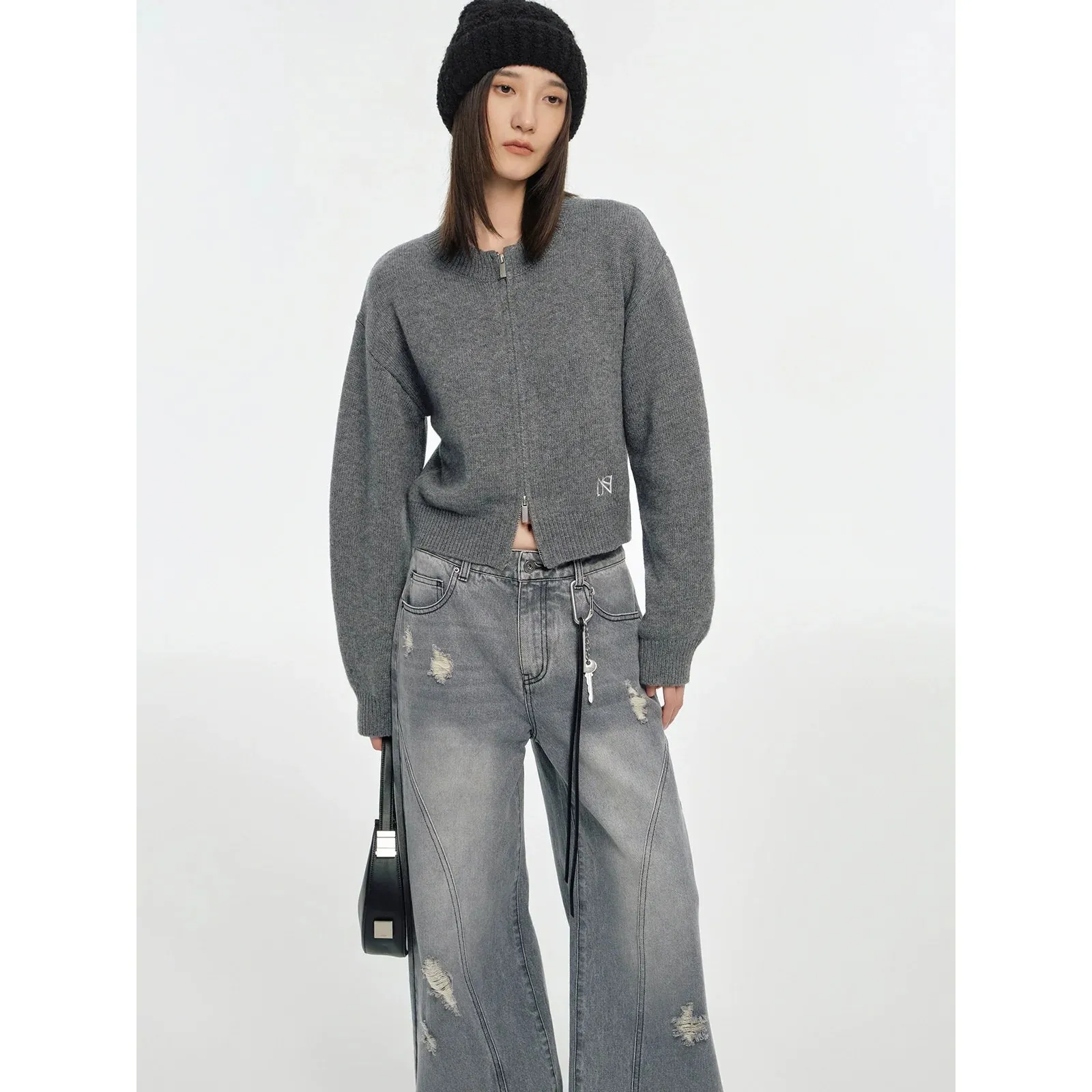 Zip-Up Knit Cardigan